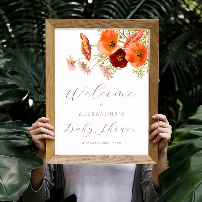 Baby Shower Welcome Wildflower Boho Fall Floral Poster (Baby shower welcome boho fall wildflower floral poster whimsical elegant script gender neutral)