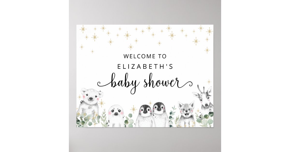 Baby Shower Welcome Winter Wonderland Animals Poster | Zazzle