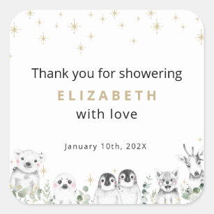 Baby Shower Welcome Winter Wonderland Animals Square Sticker