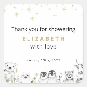 Baby Shower Welcome Winter Wonderland Animals Square Sticker