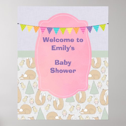 Baby Shower Welcome with Woodland Creatures Poster