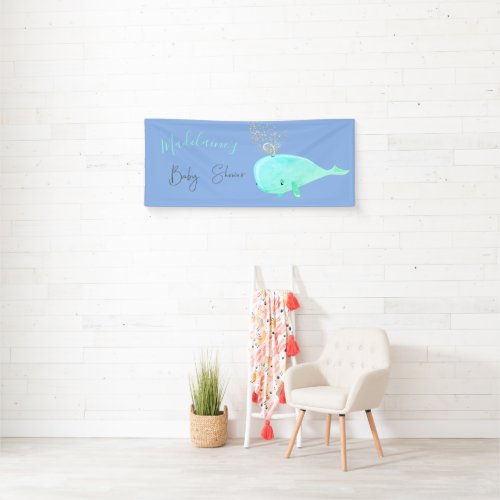 Baby Shower Whale Sparkle Blue Green Banner