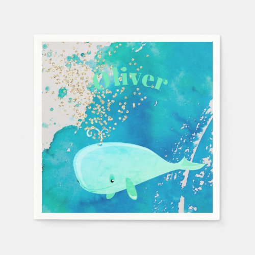 Baby Shower Whale Sparkle Blue Nautical Personal Napkins