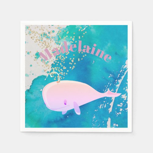 Baby Shower Whale Sparkle Pink Nautical Personal Napkins
