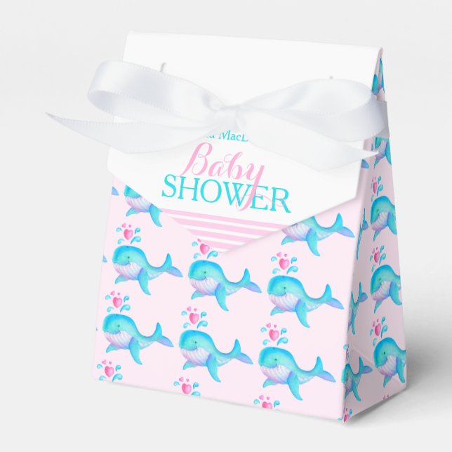 Baby shower whales aqua pink white gift favor box (Front Side)