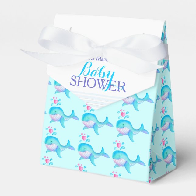 Baby shower whales aqua white gift favor box (Front Side)