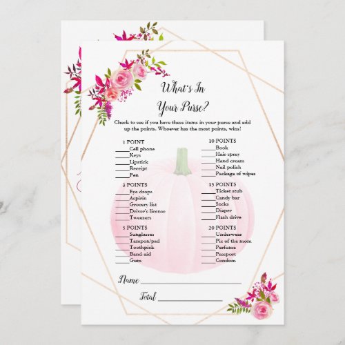Baby Shower Whats In Your Purse Game Pumpkin Invitation