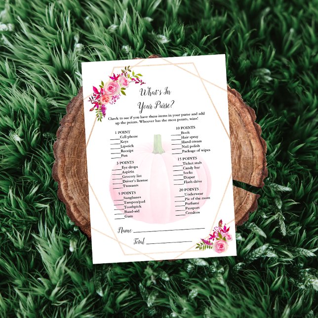 Baby Shower What's In Your Purse Game Pumpkin Invitation (Creator Uploaded)