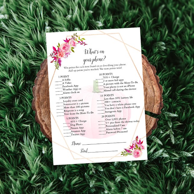 Baby Shower What's On Your Phone Game Pumpkin Invitation (Creator Uploaded)