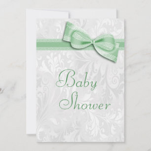 Baby Shower White Damask and Faux Bow Invitation
