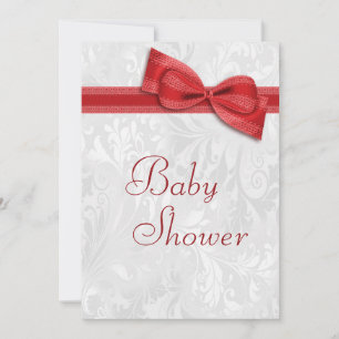 Baby Shower White Damask and Faux  Bow Invitation