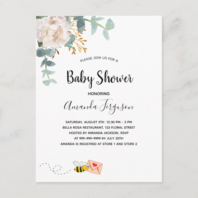 Baby Shower white floral greenery cute mom to bee Postcard (Front)