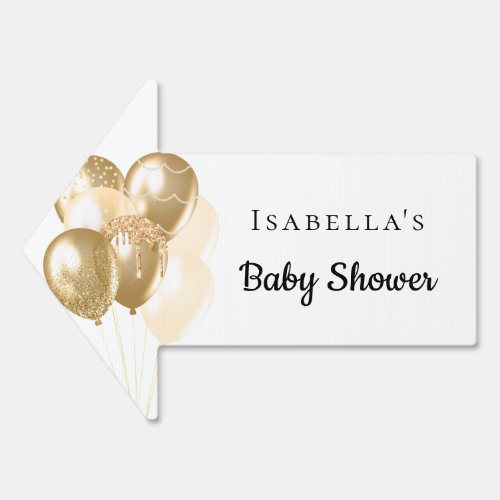 Baby Shower white gold balloons name arrow Sign
