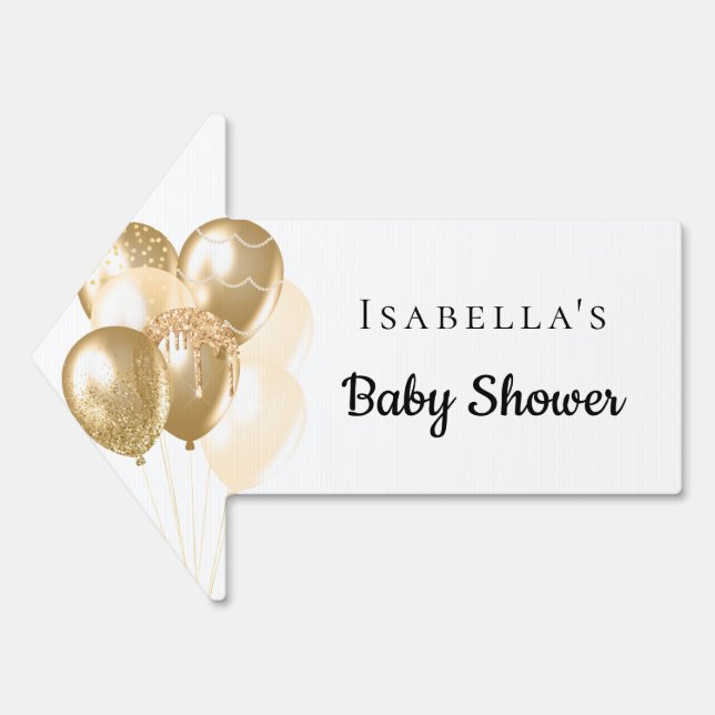 Baby Shower white gold balloons name arrow Sign (Front)