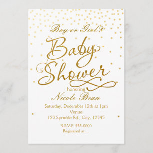 BABY SHOWER White & Gold Confetti Dot Invitations