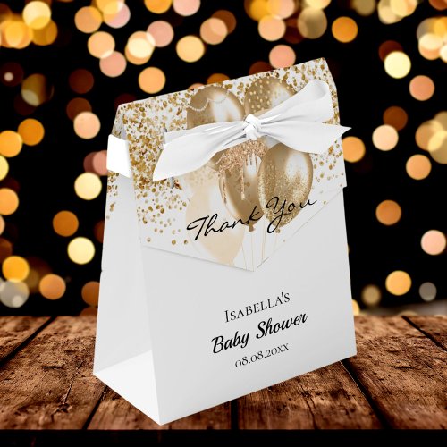 Baby Shower white gold glitter balloons thank you Favor Boxes