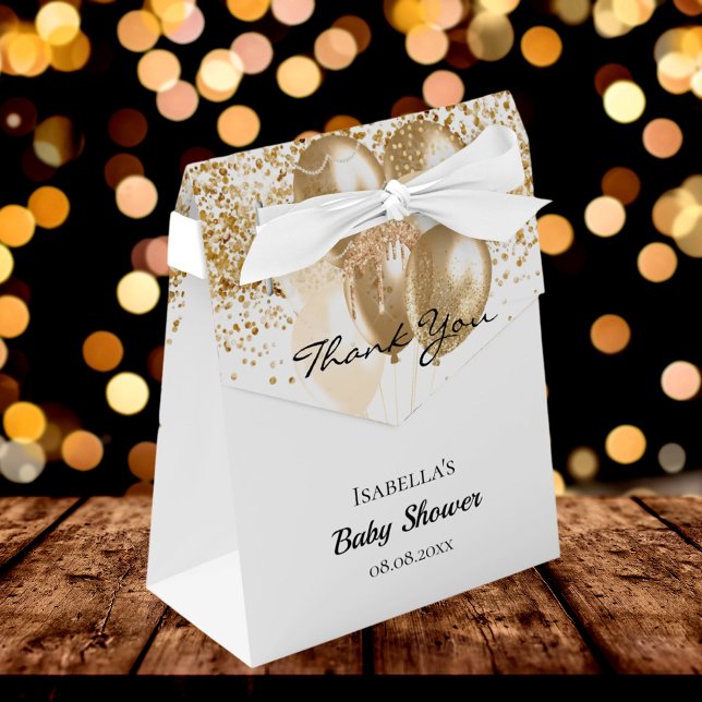 Baby Shower white gold glitter balloons thank you Favor Boxes (Creator Uploaded)