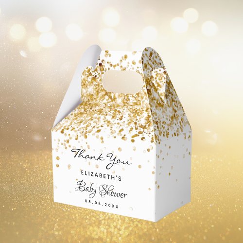 Baby Shower white gold glitter sparkles thank you Favor Boxes