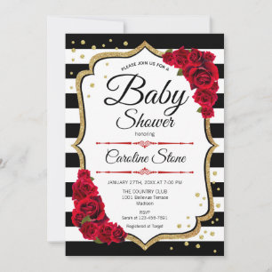Baby Shower - White Red Gold Invitation