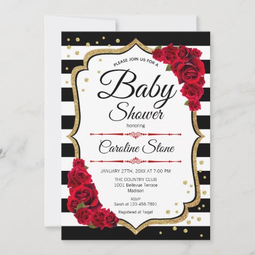 Baby Shower _ White Red Gold Invitation