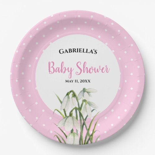 Baby Shower White Snow Drops Pink Polka Dots Paper Plates