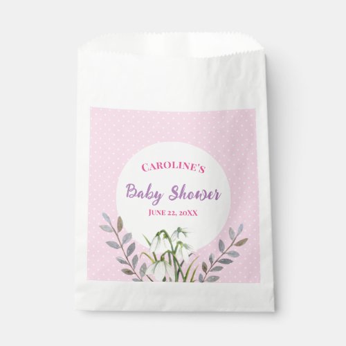 Baby Shower White Snowdrops Pink Polka Dots Favor Bag