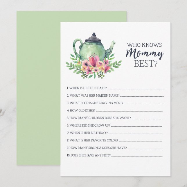 Baby Shower Who Knows Mommy Best Game Invitation (Front/Back)
