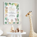 Baby Shower Wild One Jungle Safari Animal Welcome Poster<br><div class="desc">Cute gold and green jungle & safari themed "Wild One" baby shower welcome poster featuring wild animal and tropical leaves design with gold and green leaf pattern on the back.</div>