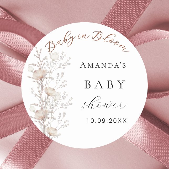 Baby Shower wildflower bloom beige cream Classic Round Sticker (Creator Uploaded)