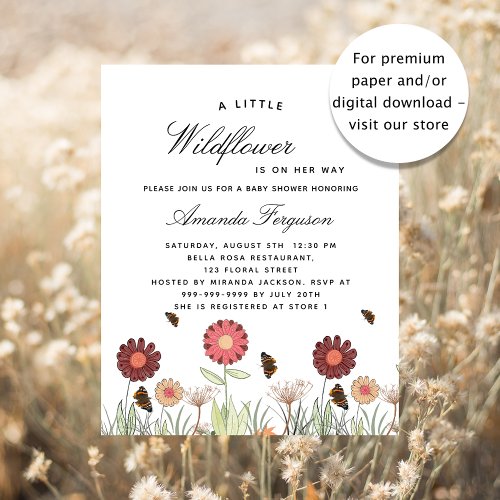 Baby Shower wildflower butterfly budget invitation