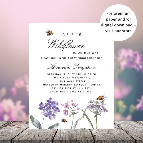 Baby Shower wildflower violet budget invitation