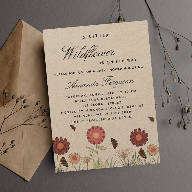 Baby Shower wildflowers butterflies retro craft Invitation (Creator Uploaded)