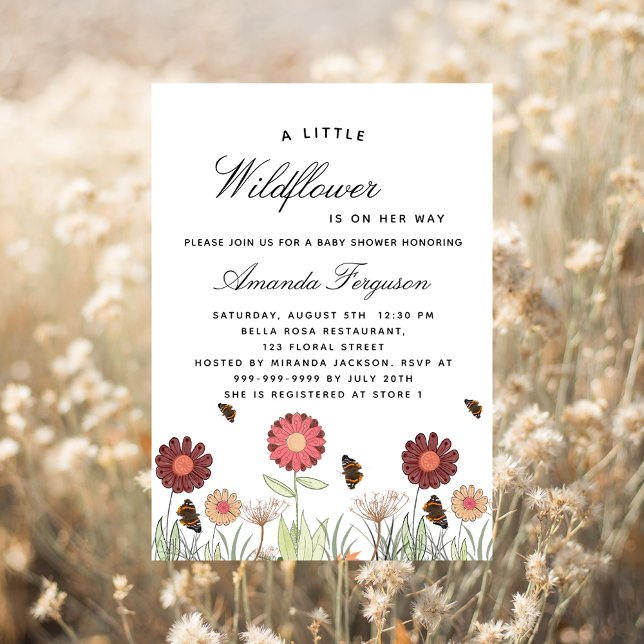 Baby Shower wildflowers butterfly retro Invitation Postcard (Creator Uploaded)