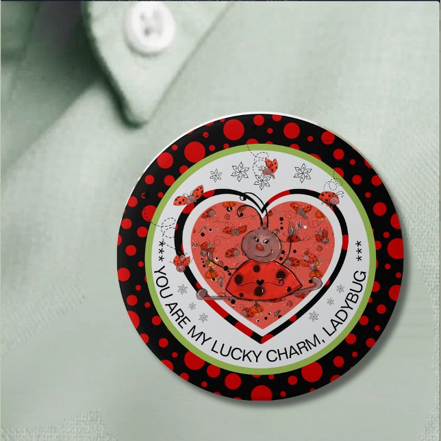 Baby Shower Winner Lucky Charm Ladybug Button (Lucky Charm Button ,Winner Edition)