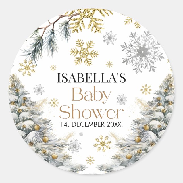 Baby Shower Winter  Classic Round Sticker (Front)