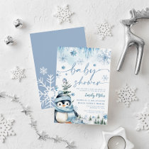 Baby Shower Winter Penguin Blue Invitation