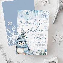 Baby Shower Winter Penguin Blue Invitation