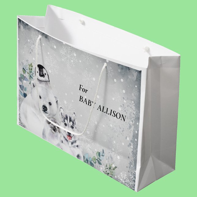 Baby Shower winter Snow Christmas Arctic Animal  Large Gift Bag (Creator Uploaded)