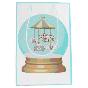 Baby shower winter snow yeti snow globe blue white medium gift bag