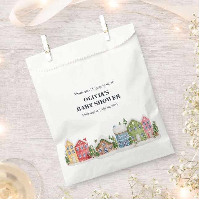 Baby Shower Winter snowy village Favor Bag (Clipped)