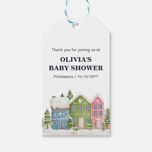 Baby Shower Winter snowy village Gift Tags