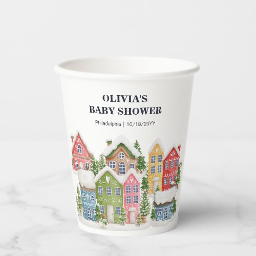 Baby Shower Winter snowy village Paper Cups
