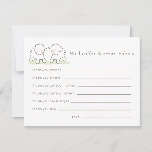 Baby Shower Wish Card - Twin Little Lambs