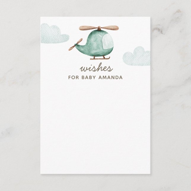 Baby Shower Wishes & Advice. Watercolor Helicopter Enclosure Card (Front)