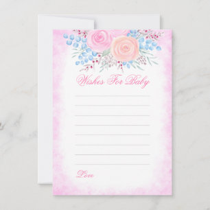 Baby Shower Wishes For Baby Watercolor Pink Roses Advice Card