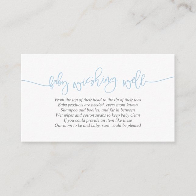 Baby Shower, Wishing Well, Creative Blue Script Enclosure Card (Front)