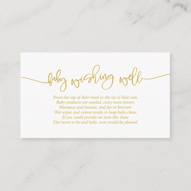 Baby Shower, Wishing Well, Creative Gold Script Enclosure Card (Front)