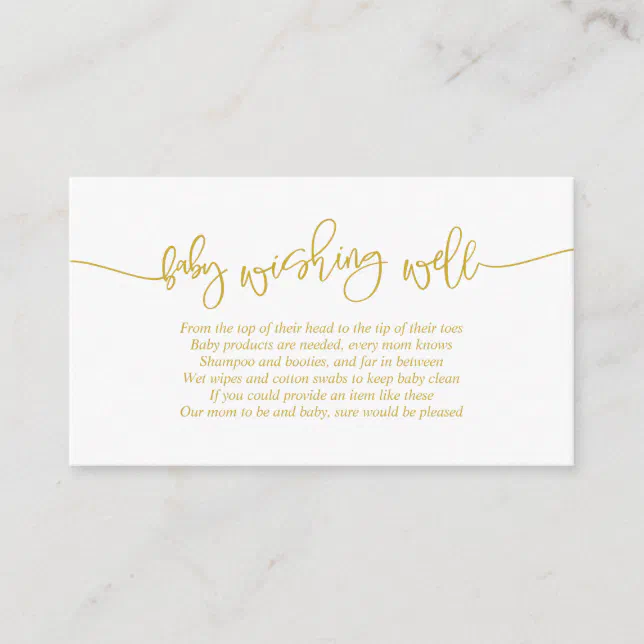 Baby Shower, Wishing Well, Creative Gold Script Enclosure Card Zazzle