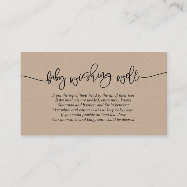 Baby Shower, Wishing Well, Creative Kraft Script Enclosure Card (Front)