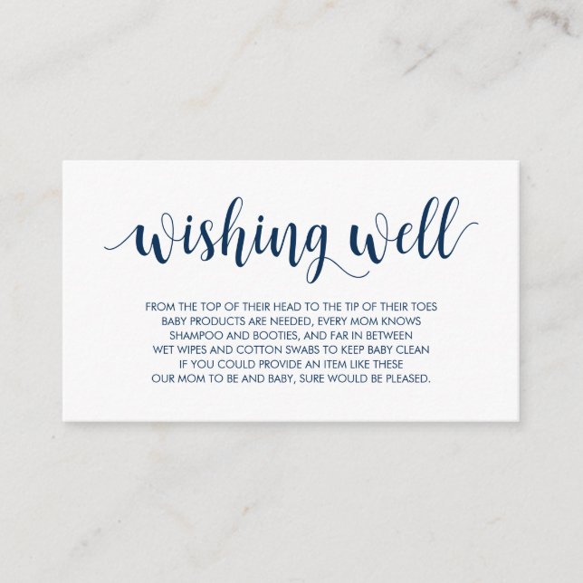 Baby Shower, Wishing Well, Modern Rustic Navy Blue Enclosure Card (Front)